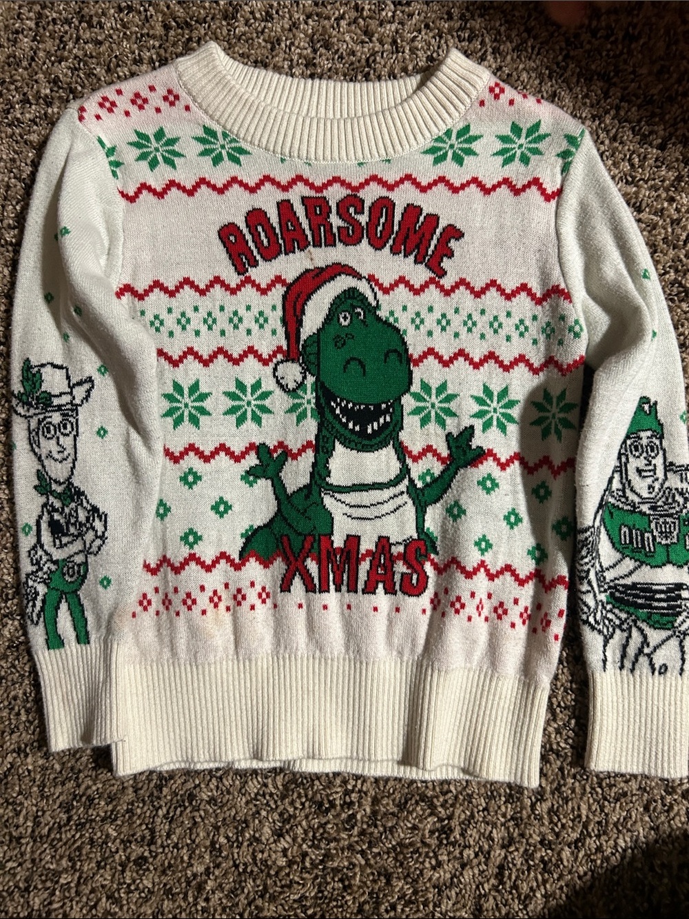 Roarsome Xmas Toy Dino Crewneck Sweater - White/Green